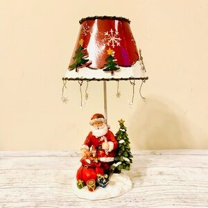 Vintage Christmas Santa Claus Votive Candle Holder Metal Shade - 5'' x 9.5''